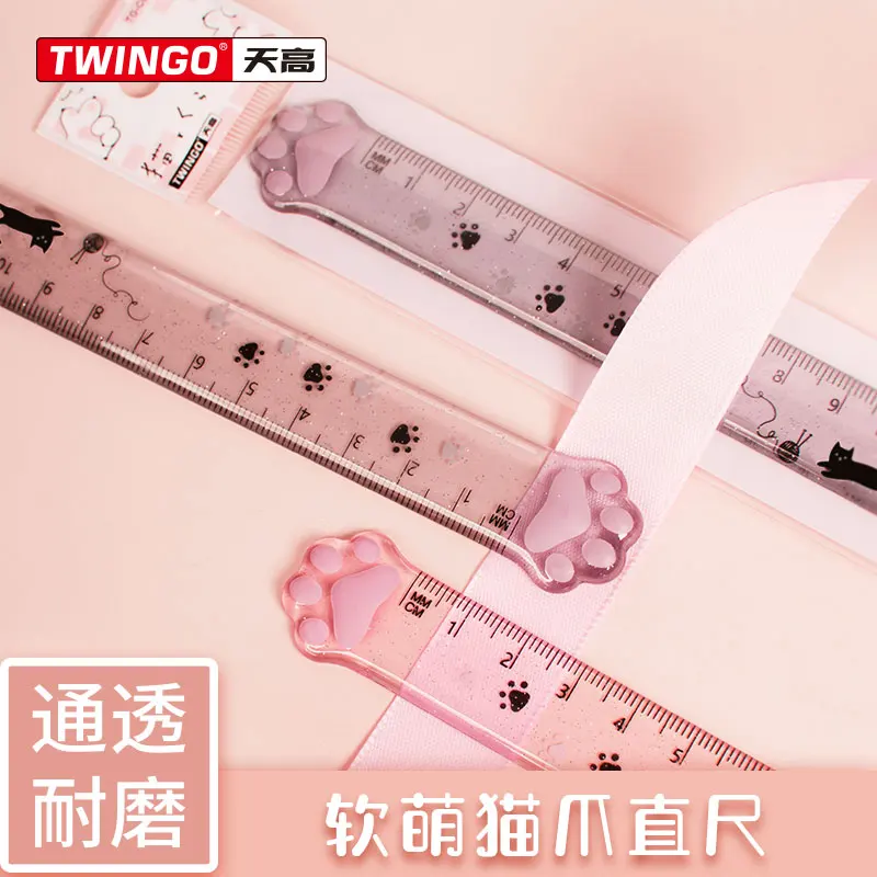 

B-SHAMO Cut Cat Paw Straight Ruler 15cm Plastic Clear Student Ruler For DIY Drawing Line Measuring Kawaii School Stationery Gift