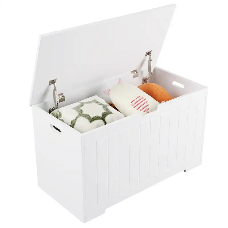 

Box, Toy Storage Chest with 2 Safety Hinges, White Storage Box with Flip-Top Lid Open and Close Slowly