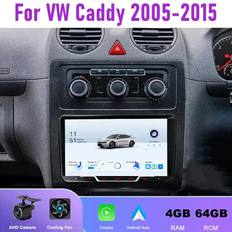 Фото 9-дюймовая автомобильная стереосистема Android 15 8+128 ГБ для VW Caddy 2005-2015 с GPS-навигацией, CarPlay, Bluetooth и камерой AHD №2