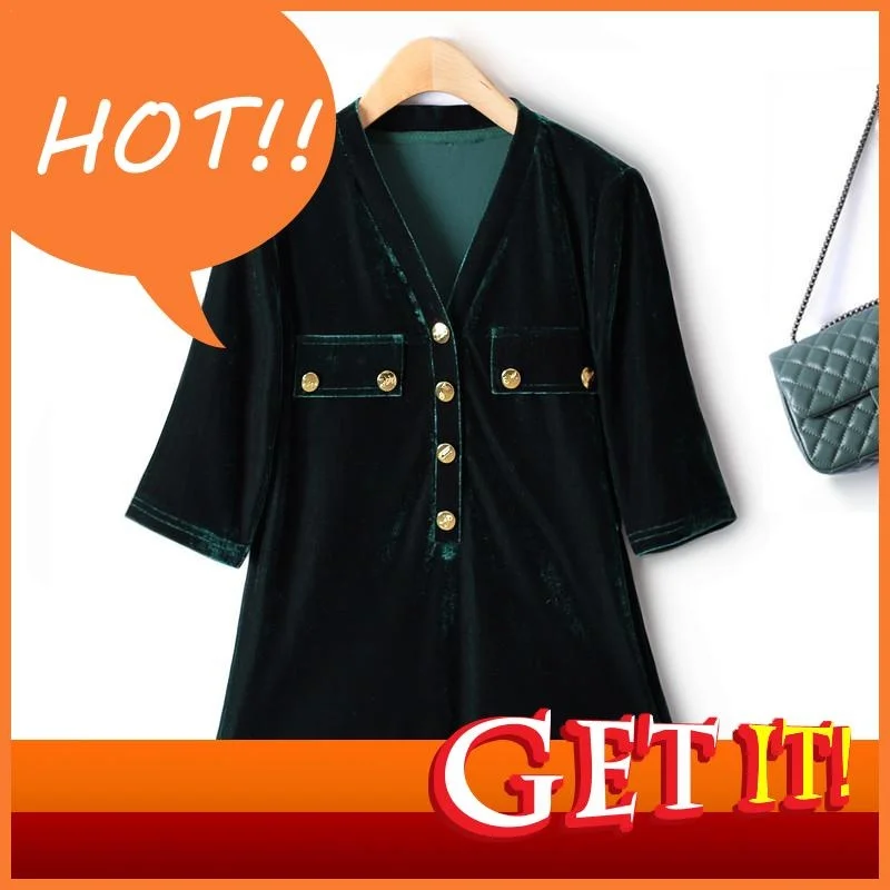 

Autumn Fashion 2023 Woman Blouses Velvet Elastic V-neck Multi Pocket Half Sleeve Korean Fashion Y2k Clothes Women's T-shirts 4XL