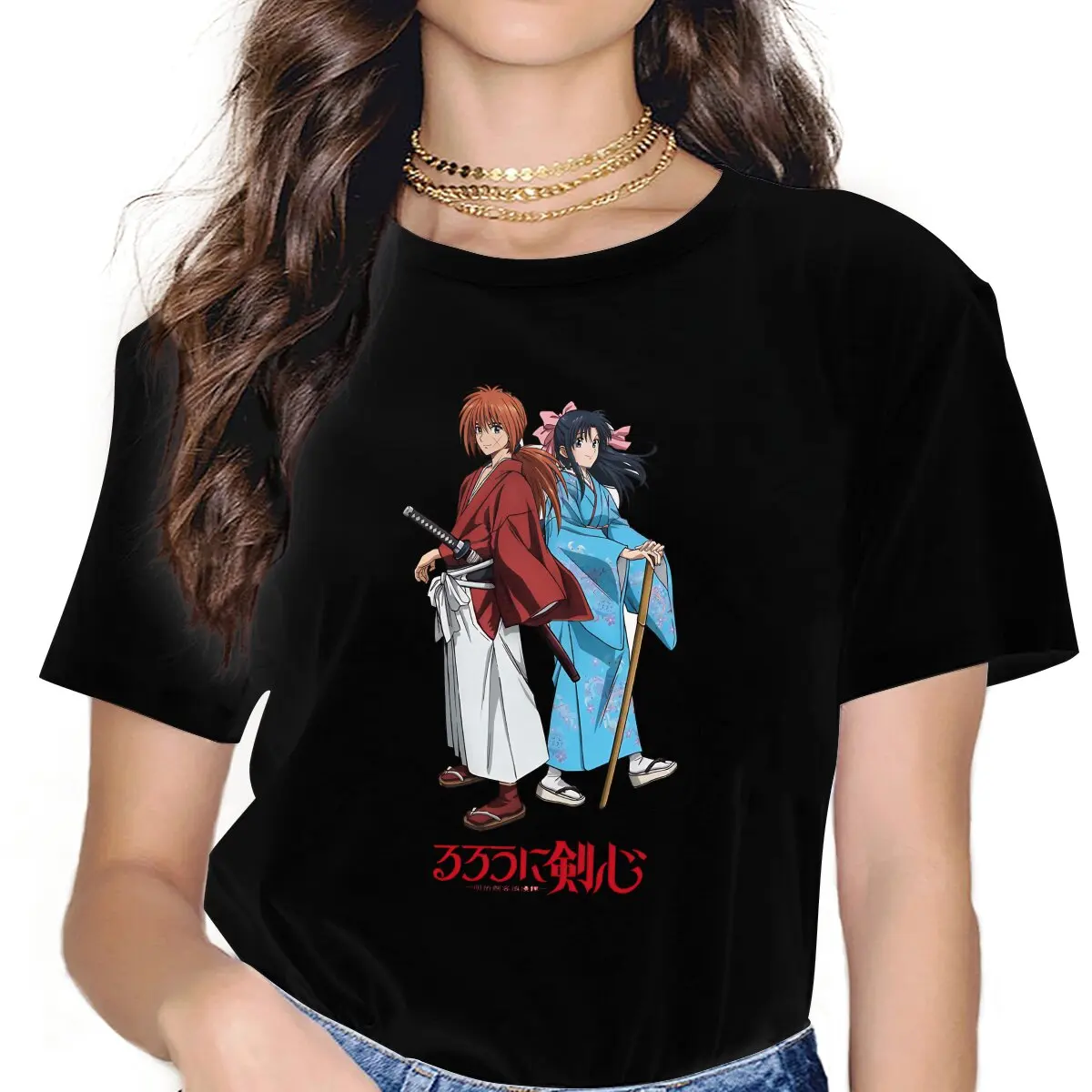 

2023 Classic Kawaii Girls Women T-Shirt Rurouni Kenshin Manga Blusas Harajuku Casual Short Sleeve Vintage Tops
