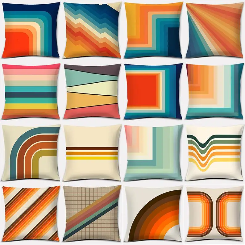 

Retro Rainbow Geometric Color Series Pillow Cover Gift Home Office Decoration Pillow Bedroom Sofa Car Cushion Cover