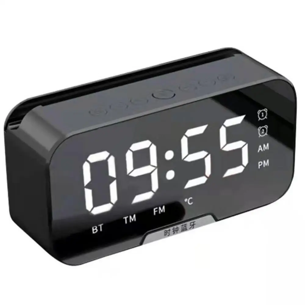 

Wireless Bluetooth Speaker With FM Radio Mini Portable Card Mirror Alarm Clock Sound Dual Alarm Clock Settings For All Phone