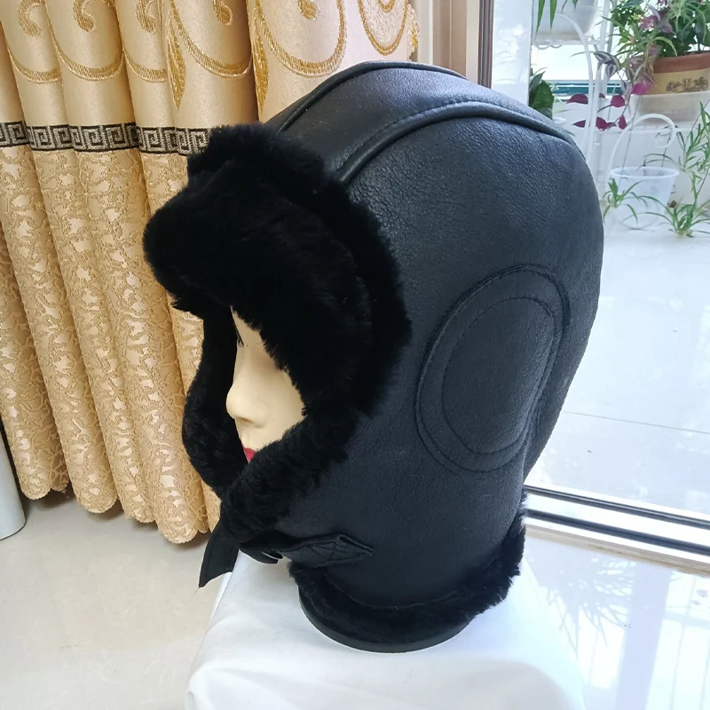 

Cold With Ears Winter Men's Woman Cap Beanies Fuzzy Snow Ski Outdoor Sports Russian Trapper Fur Sheepskin Wool Male Aviator Hat