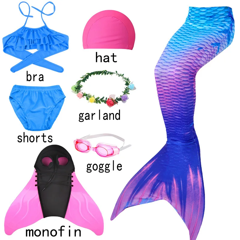 

Summer Girls Mermaid Tails Kids Swimsuit Costumes Monofins Swimming Cosplay With Hat Garland For Children Swimwear