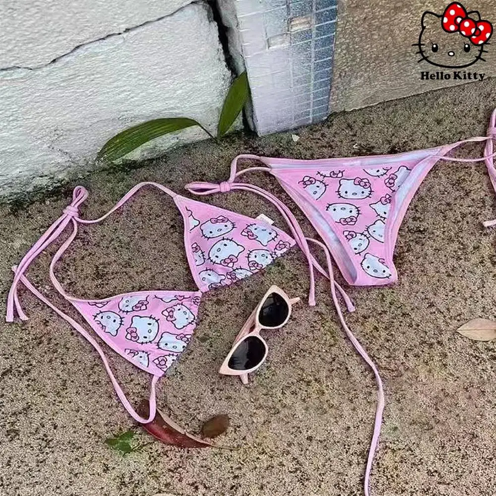 

Kawaii Sanrio, Hello Kitty наборы бюстгальтеров аниме сексуальное нижнее белье дышащее нижнее белье костюмы сексуальный розовый комплект бикини для девочек подарок