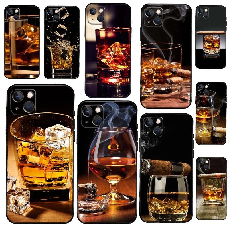 Cigar Whiskey Ice Drink Phone Case on For iPhone 13 12 11 Pro Max 8 6 7 Plus SE 2020 XR X XS MAX Soft Back Cover