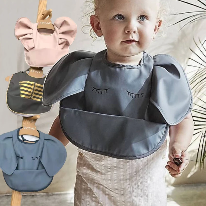 

Baby Bibs Angel Feed Pocket Burp Girl Boy Infant Meals Bib Waterproof Easy Clean Cute Elephant Bibs Soft PU Bibs Saliva Bag