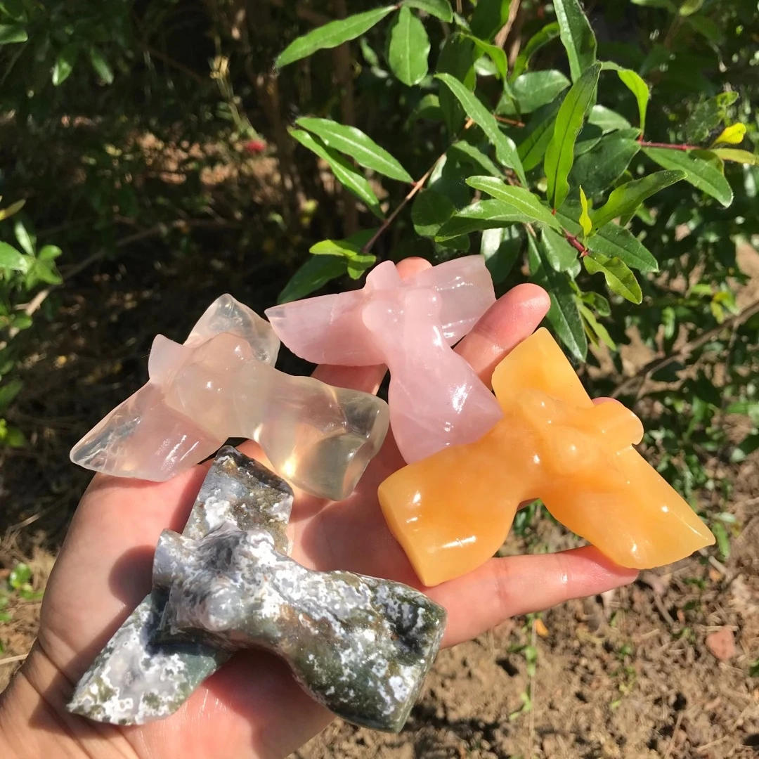 

75mm Natural Rose Quartz Goddess Statue Crystal Carved Angel wings female model Torso Figurine Healing Gemstone Decor Gift 1pcs