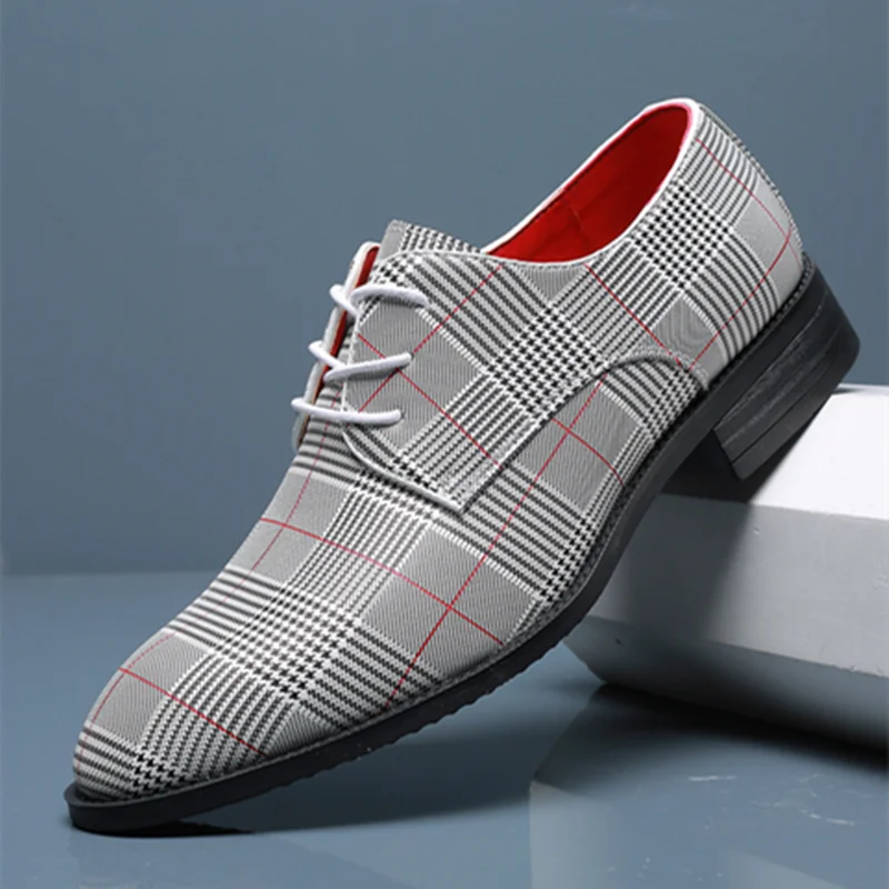 

Man Red Insole Striped Business Shoes Pointy Toe Flats Lace-Up Formal Working Microfiber Square Heels Well Made Luxury Designer