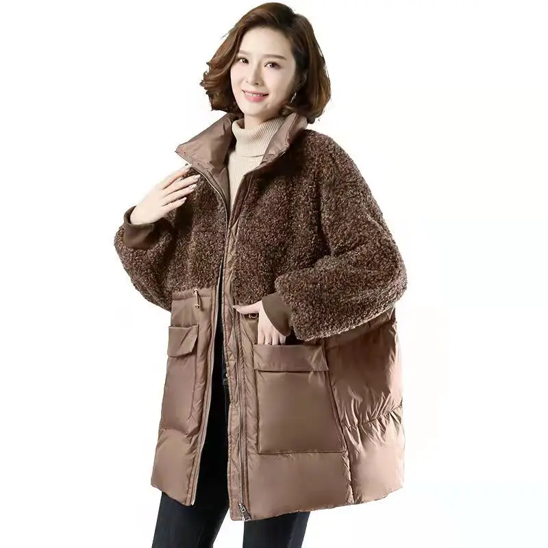 

Woman Jacket Parkas Coat Coat Women's Winter Fashion Stitching Lamb Wool Cotton Coat Loose Large Size Women Veste Femme clothes