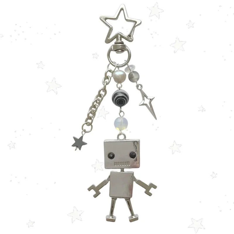 

Handmade Robot Keychain Beaded Keychain Cybergrunge Stars Fairy Grunge Angelic Grunge Hiphop square Robot Keychain