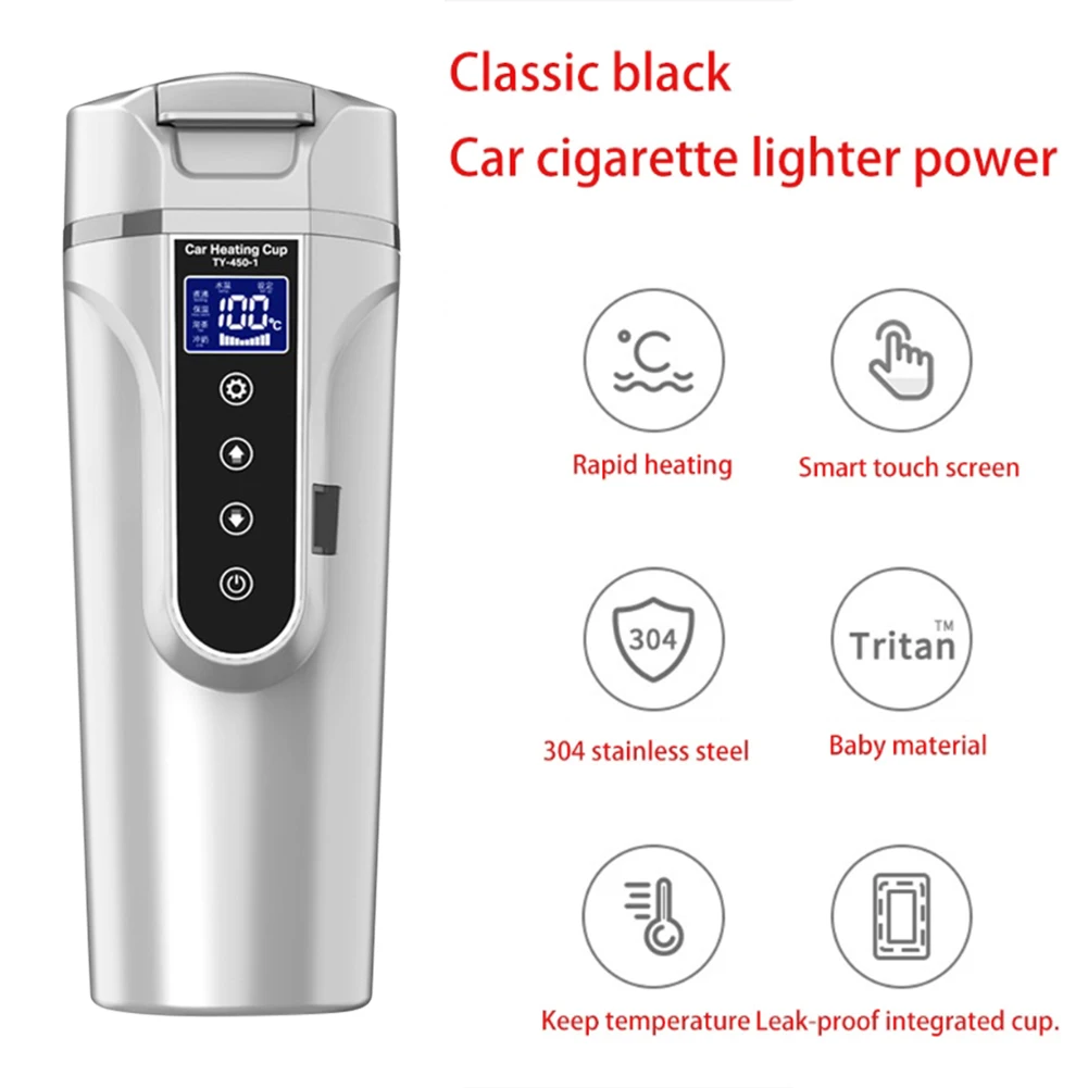 

12V 24V Car Heated Smart Kettle 450ml Vehicle Heating Water Cup Fast Heating Digital Display for Vehicle Trucks Auto Accessories