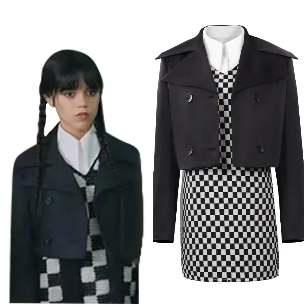 

Wednesday Addams Wednesday Cosplay Costume Outfits Halloween Carnival Suit