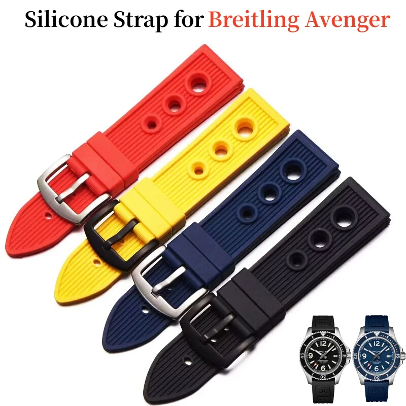 

Мягкий резиновый силиконовый ремешок для часов 22 мм, цветной ремешок для часов Breitling Avenger, водонепроницаемый спортивный браслет, аксессуары для часов