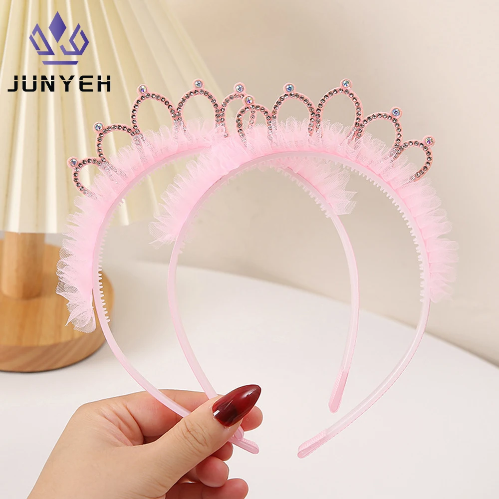 

Headband Baby Girl Pink Mesh Non-slip Headband Princess Festival Birthday Headdress Rhinestone Hair Accessories