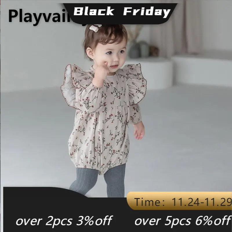 

Autumn Winte Baby Girl Bodysuit Floral Round Collar Flying Sleeve Jumpsuit Infant Clothes Newborn Outfits E8012