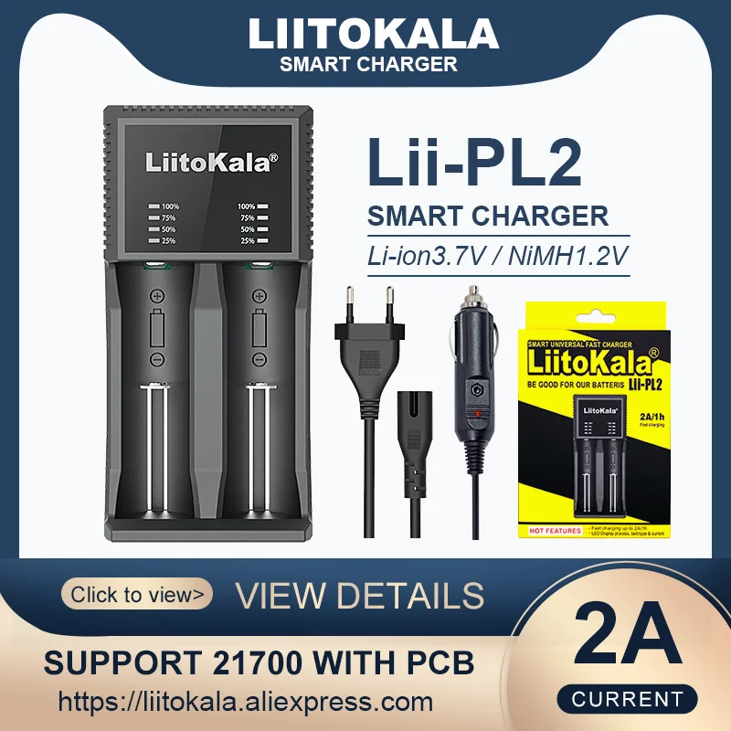 

Liitokala Lii-PL2 3.7V Lithium Battery Charger for 26650 18650 22650 14500 18350 20700 1.2V AA AAA NiMH Batteries 21700 with Pwb