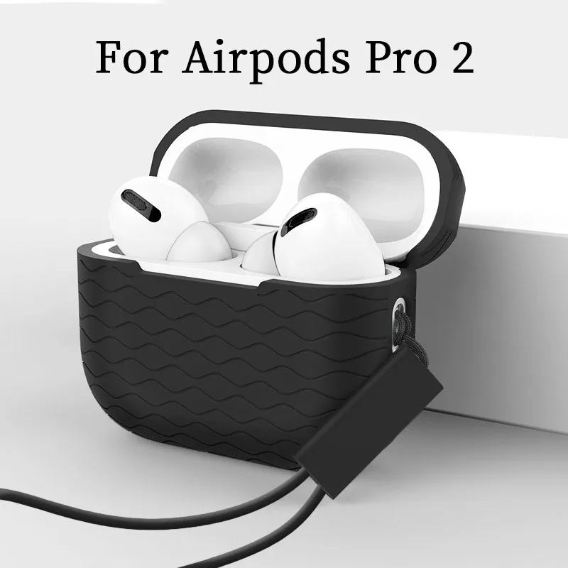 

For Airpods Pro 2 Case 2022 Silicone With Lanyard Wavy Line Pattern Earphone Shell Headphone Cover For Apple Air Pod Pro2 Funda