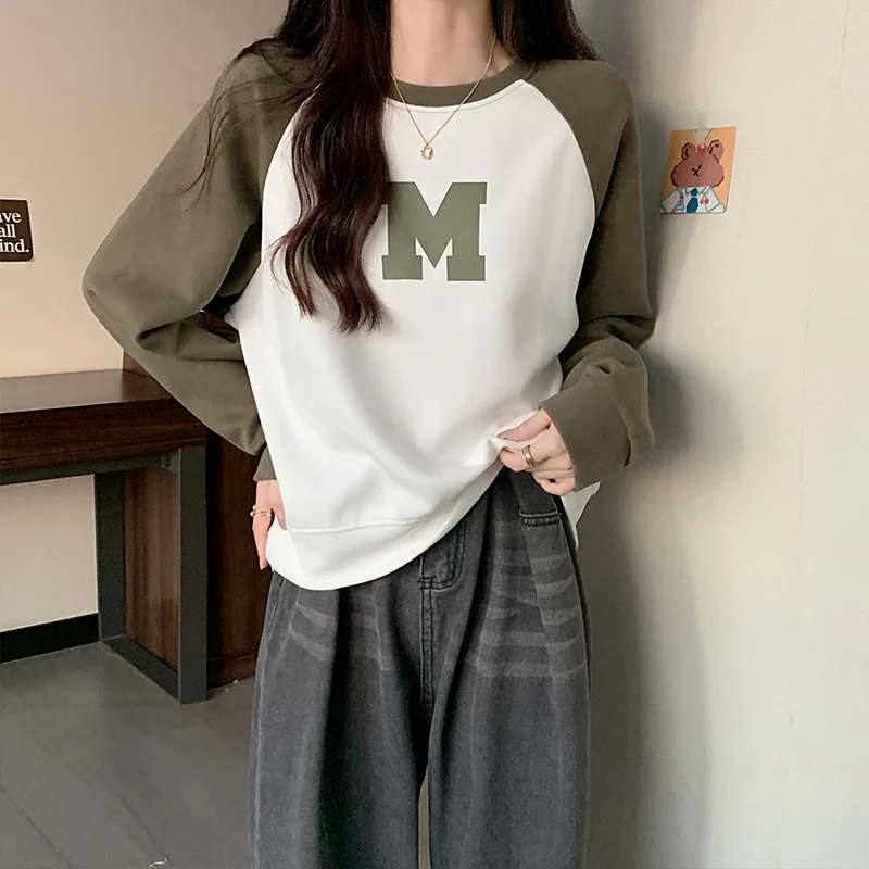 

Модные женские свитшоты CGC с буквенным принтом M, женские толстовки с круглым вырезом и длинным рукавом, пуловер, свободные свитшоты, Осенние повседневные топы