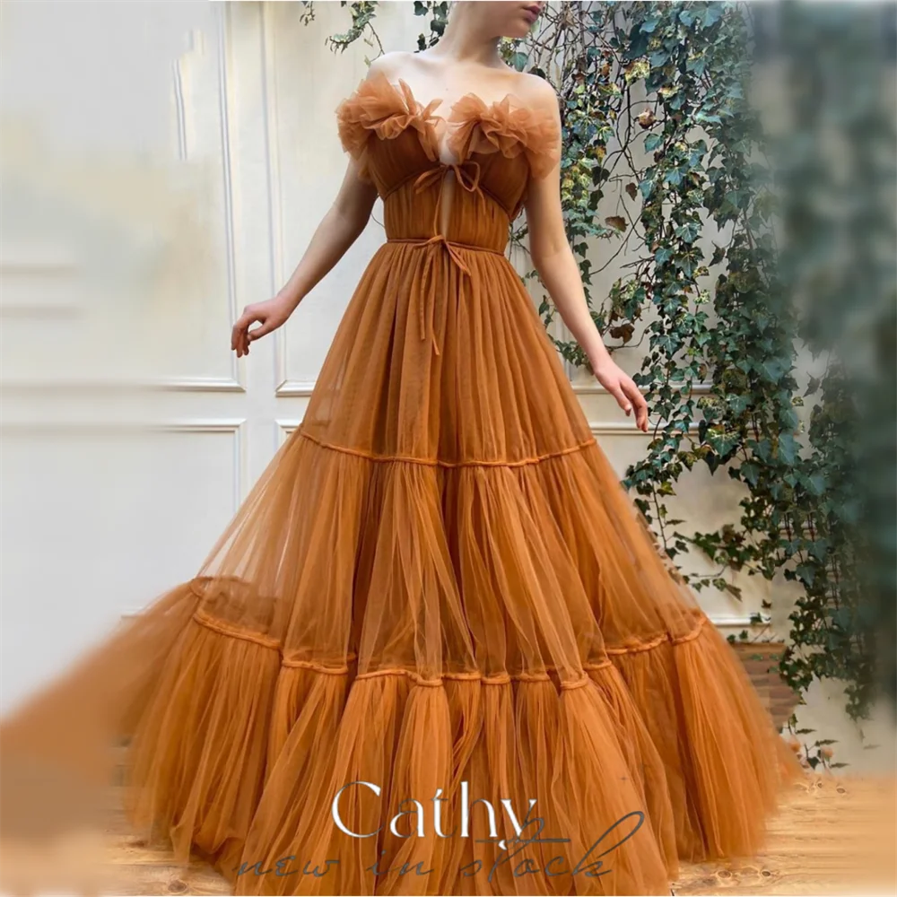 

Cathy Elegant Multilayer Prom Dress Ball Gown Off Shoulder فساتين السهرة Maxi Brown Vestidos De Noche Floor Lenght Party Dresses