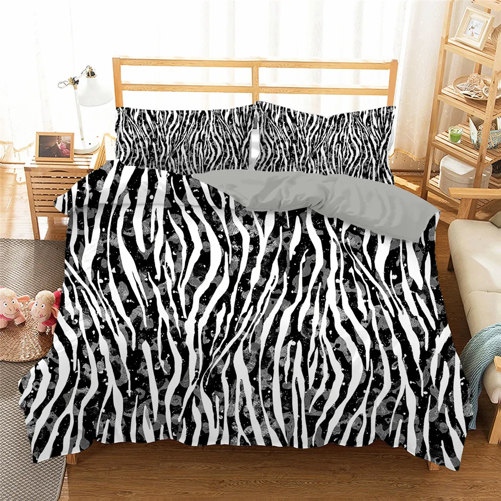 

Home Textile Tiger Leopard Zebra Skin Bedding Bedroom Decor Single Double Queen King Sets Comfortable Polyester Duvet Cover Set