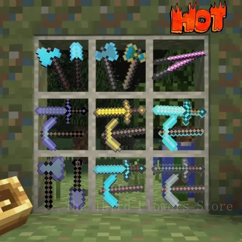 Фото 2026 2 шт. Модель Minecraft из пеноматериала: официальный меч, кирка, синяя, фиолетовая, серая, желтая лопата, топор из EVA, фигурки-аксессуары, игрушки, подарки. №1