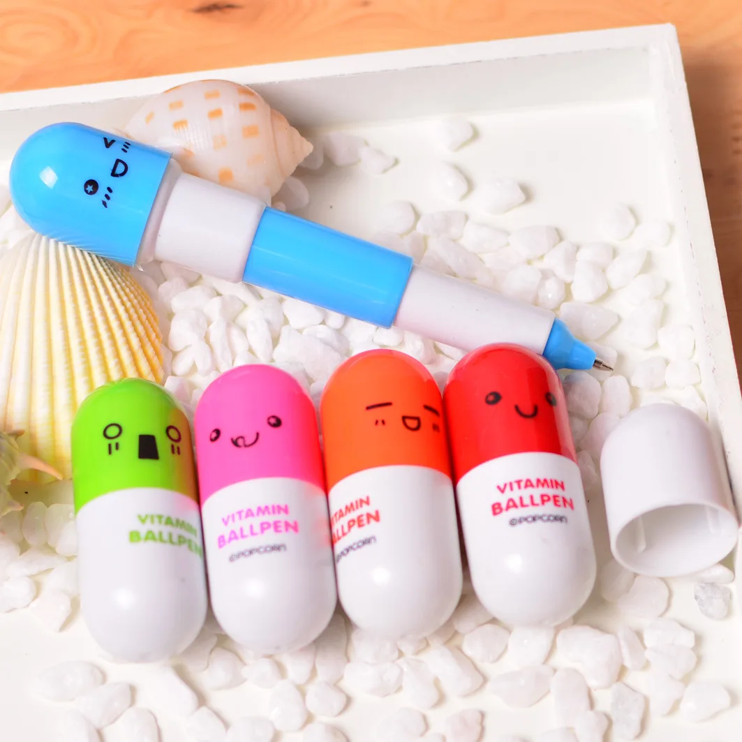 24 Pcs Pill Ballpoint Pen Wholesale Cartoon Korean Creative Stationery Student Prize School Supplies Cute Advertising Pen