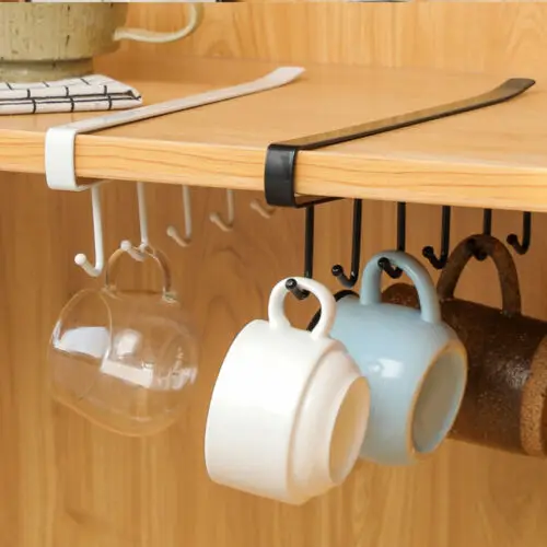 

6 Hooks Metal Under Shelf Mug Cup Cupboard Kitchen Organiser Multi-function Hanging Storage Rack Holder