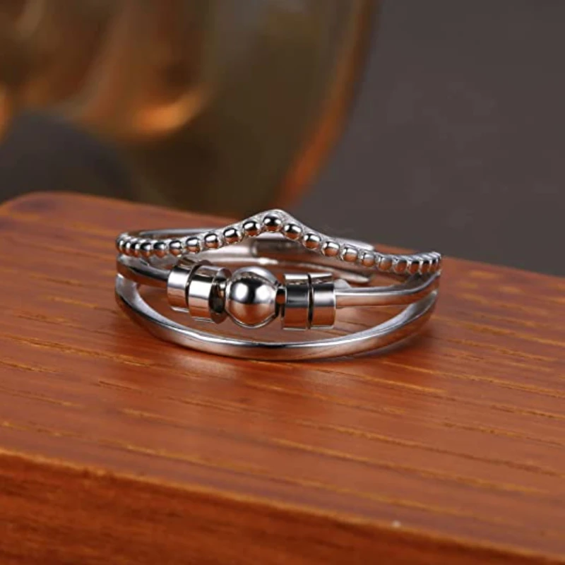 

Vintage Crown Fidget Spinner Rings for Women Girls Delicate Spinner Bead Anti Worry Anxiety Release Stress Jewelry Gifts