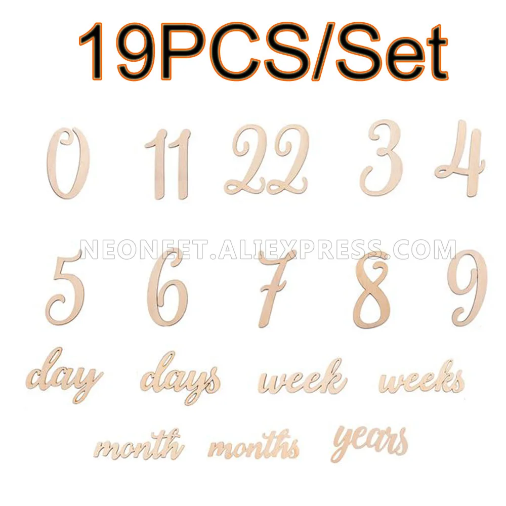 

19pcs/lot Baby Milestone Number Monthly Memorial Cards Newborn Baby Wooden Engraved Age Photography Accessories Birthing Gift