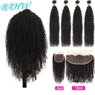 Малазийские кудрявые пучки с застежкой BAHW, кудрявые человеческие пучки волос с фронтальным 34 пучками, кудряпряди с застежкой 30'