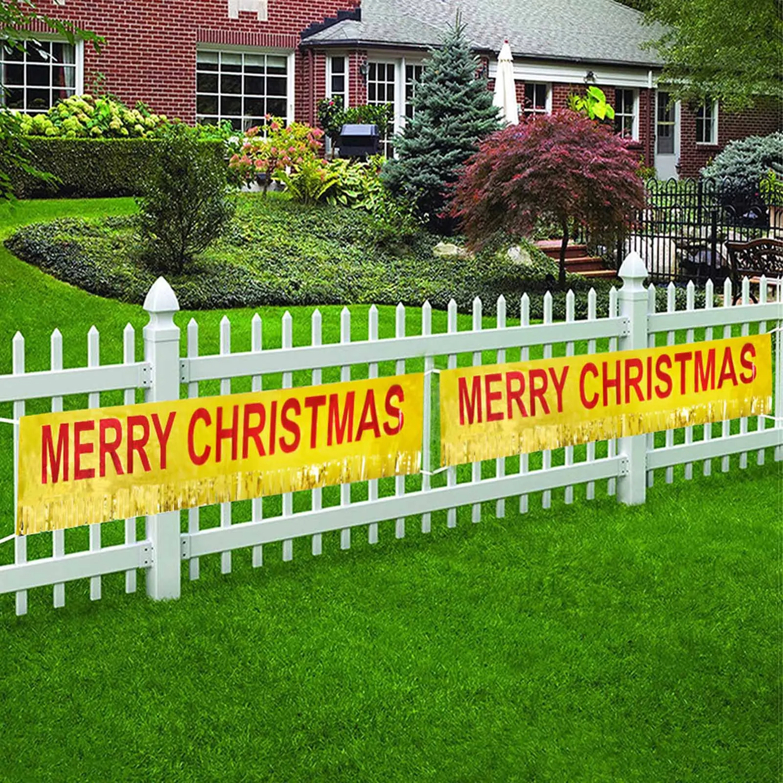 

Large Merry Christmas Banner Yellow Banner Christmas Decorations For Outdoor Or Indoor Party American Flags for outside
