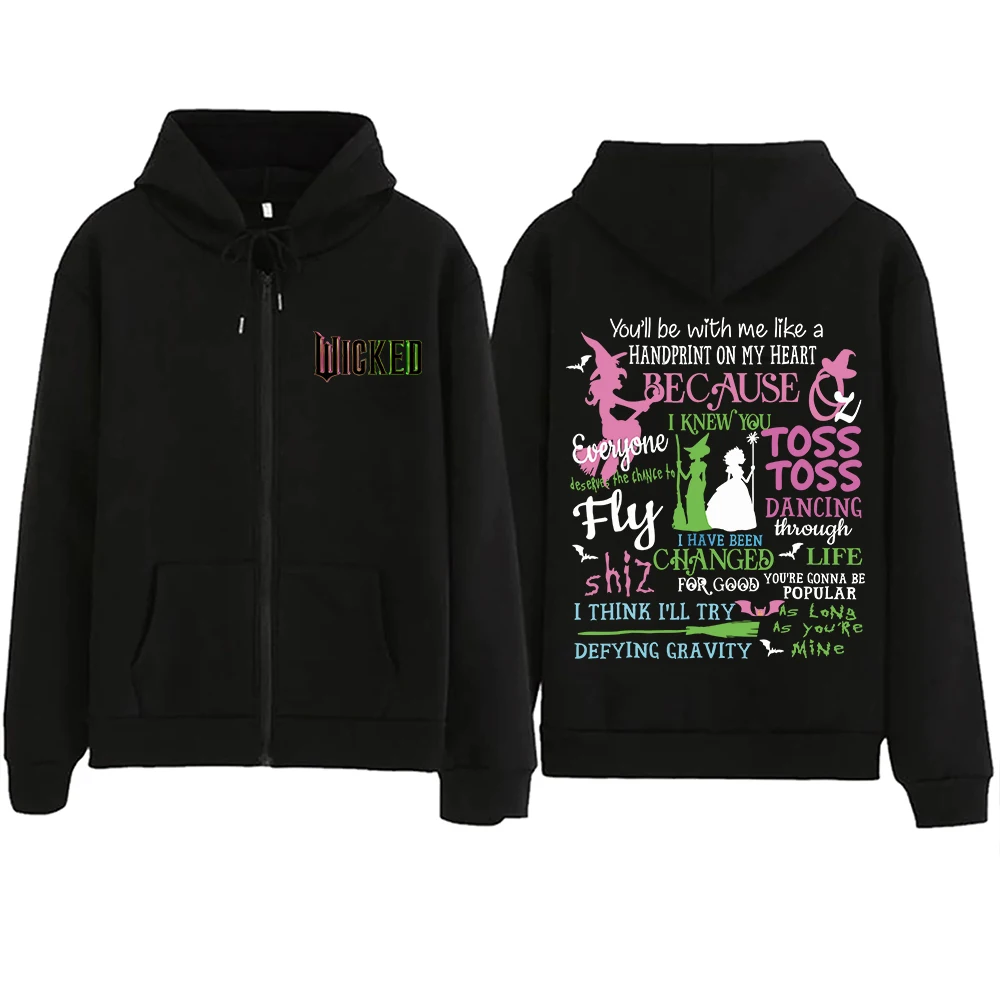 Толстовка на молнии Wicked Movie для женщин и мужчин уличная одежда с длинными