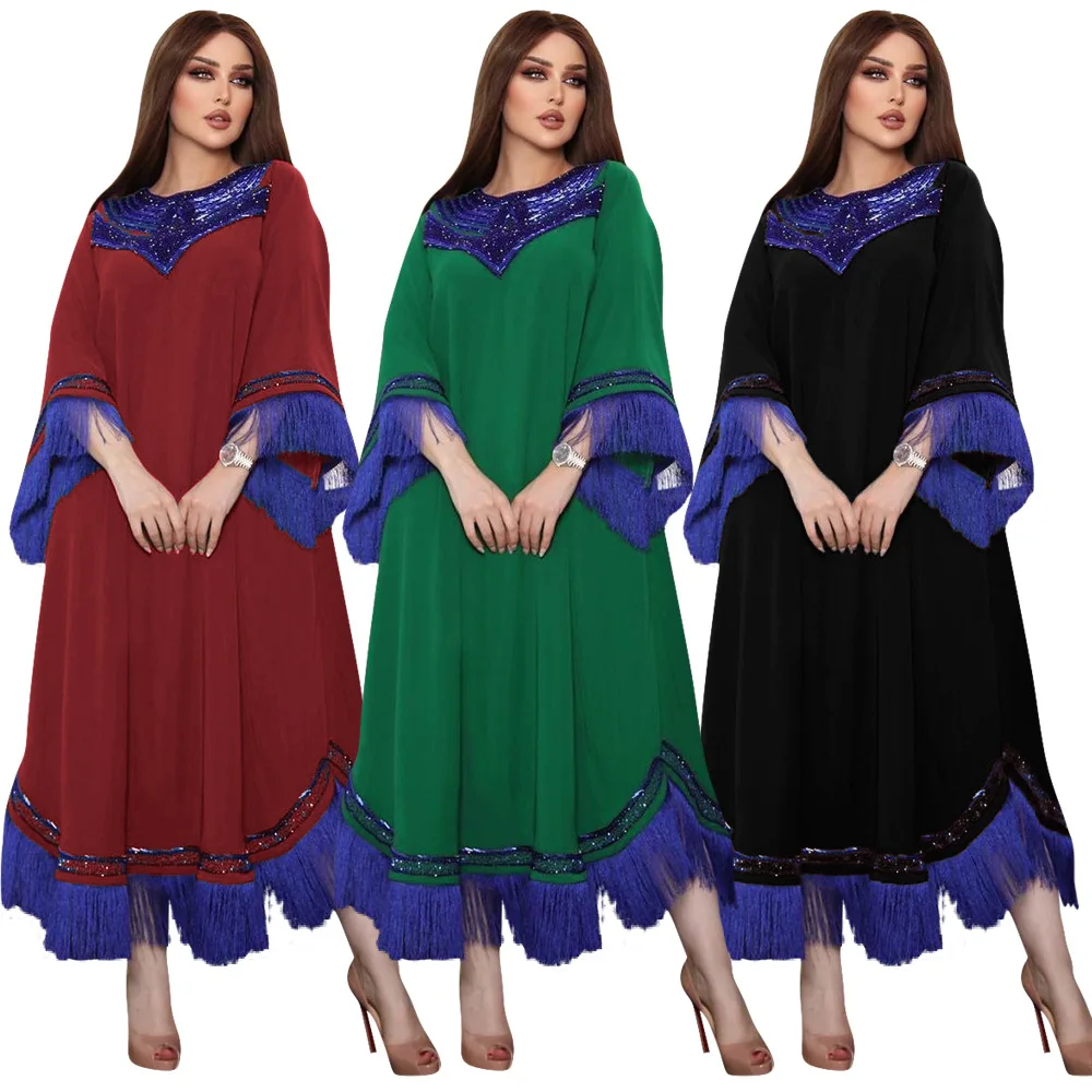 Muslim Arab Middle Eastern Flow Sequin Abaya Dress