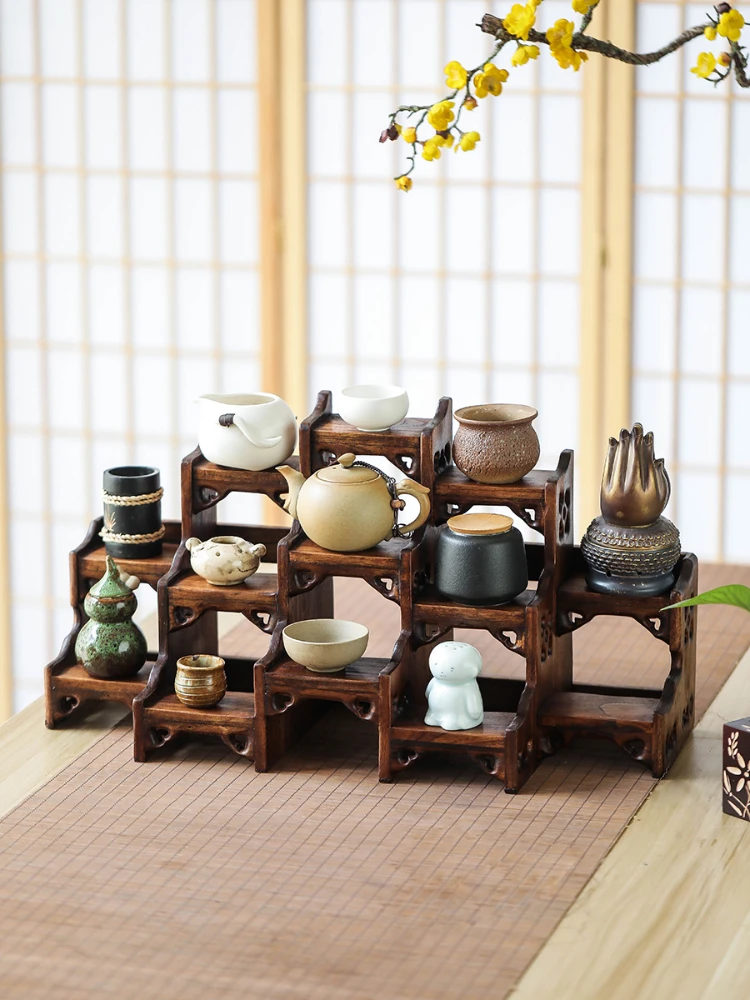 

Chinese Solid Wood Teapot Display Stand Antique Shelf Desktop Teapot Holder Tea Set Shelf Tea Cup Shelf