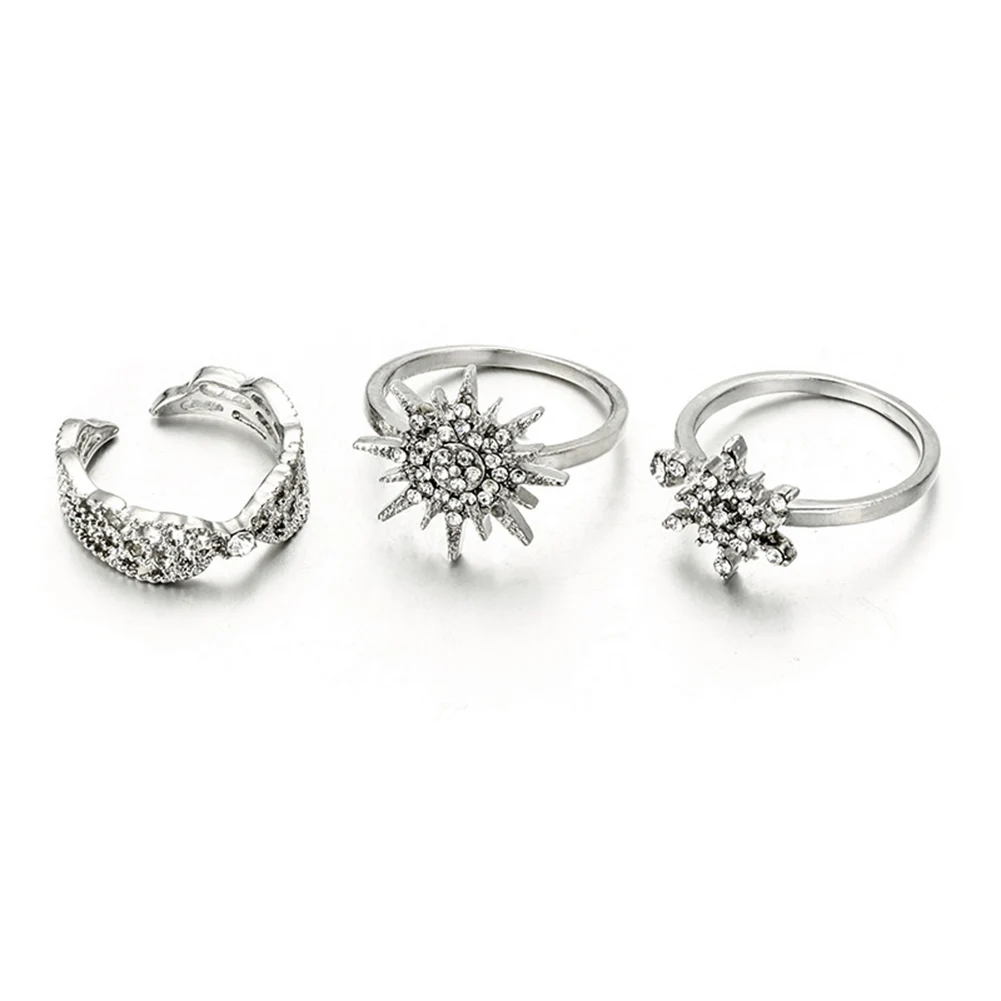 

3 Pcs/set Stackable Knuckle Rings Geometric Snowflake Six-Star Shaped Rings For Women