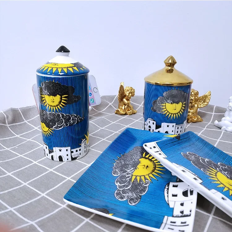 Креативная емкость для хранения В миланском стиле с крышкой керамическая банка