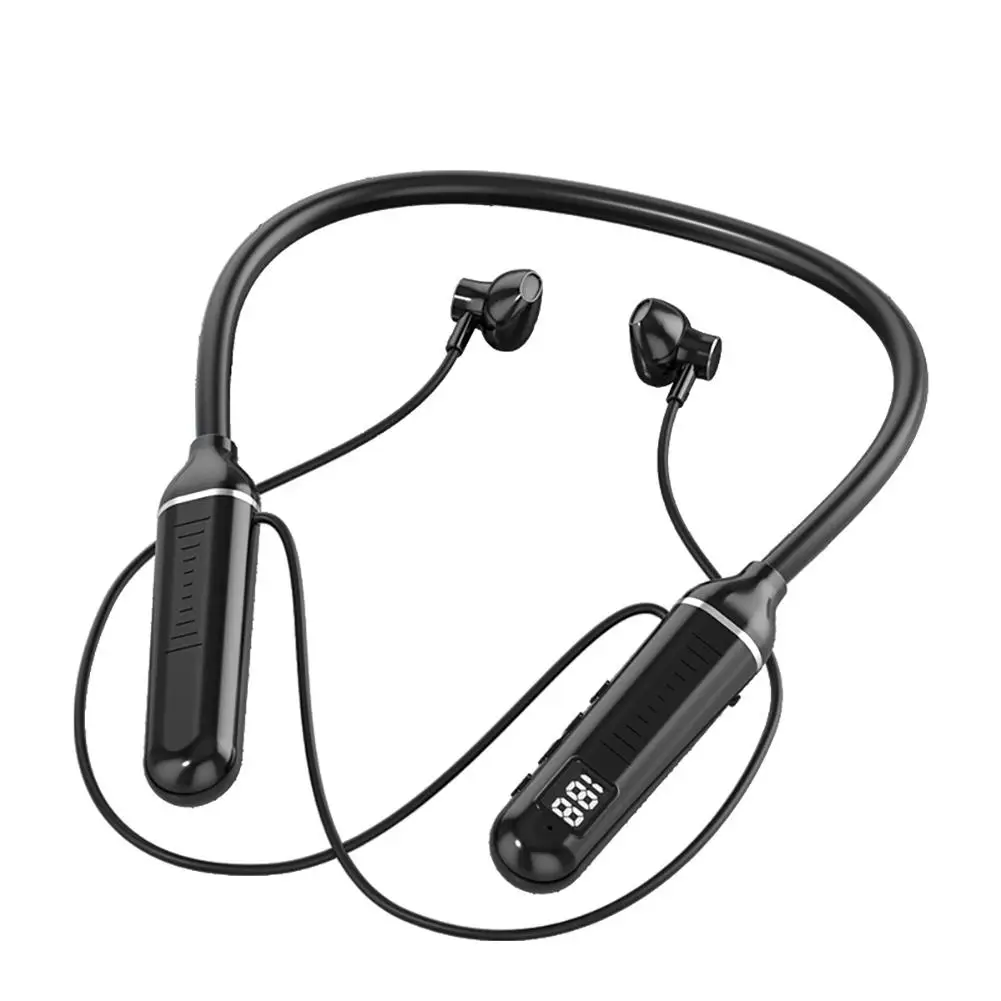 

Wireless Bluetooth-compatible Headset With Digital Display Half In-ear Sports Stereo Hanging Neck Headphones