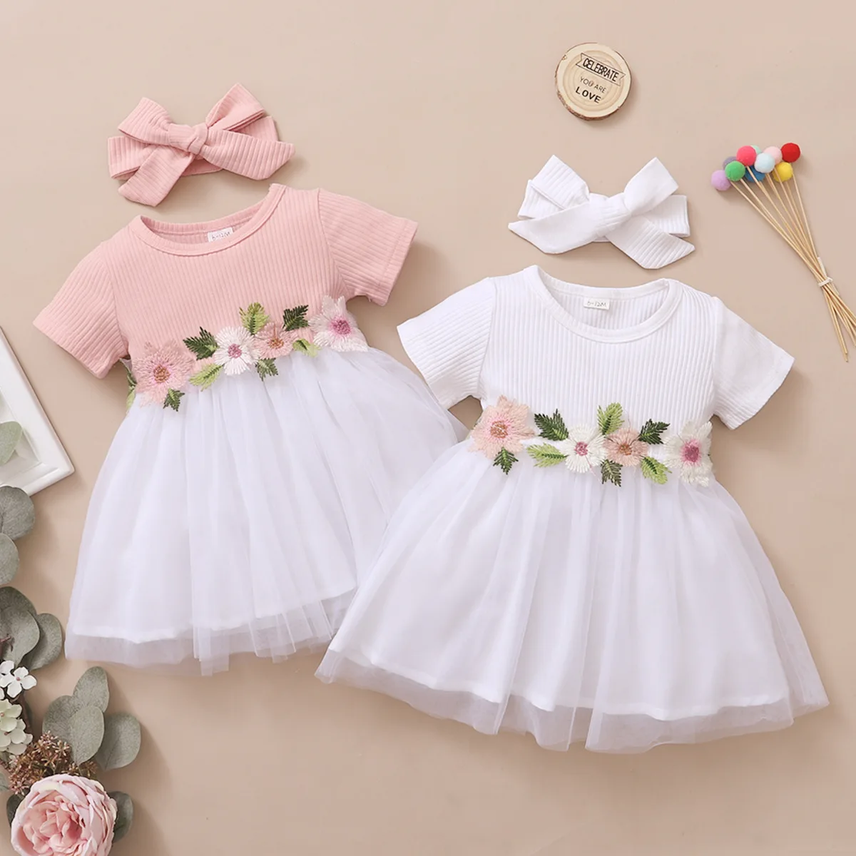 

2023 Summer New Baby Dress, Short Sleeve Patchwork Gauze Poncho Skirt,95% Cotton,Suitable for Girls From 6 Months to 3 Years Old