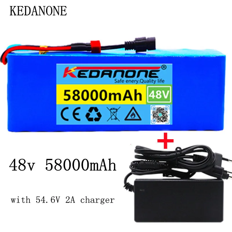

Литий-ионный аккумулятор 48 В, 58 Ач, 1000 Вт, 13S3P 18650, литий-ионный аккумулятор для электровелосипеда 54,6 в, скутера с BMS + зарядным устройством