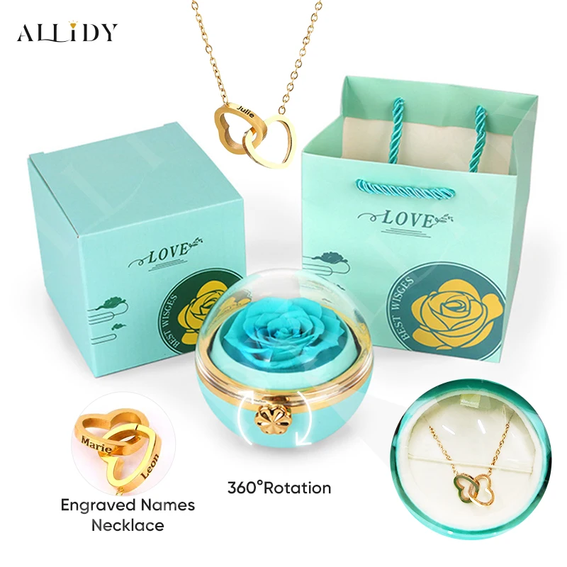 Новая идея подарка-сюрприз круглое кольцо или ожерелье сохраненной розой