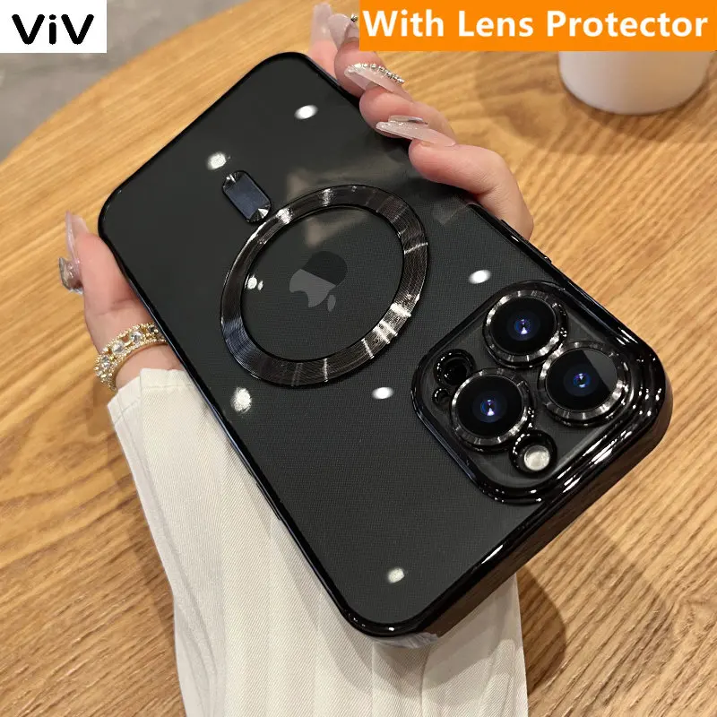 

Роскошный Магнитный чехол для Magsafe с беспроводной зарядкой для iPhone 14 13 12 11 Pro Max Plus, защита объектива, прозрачный мягкий чехол с покрытием