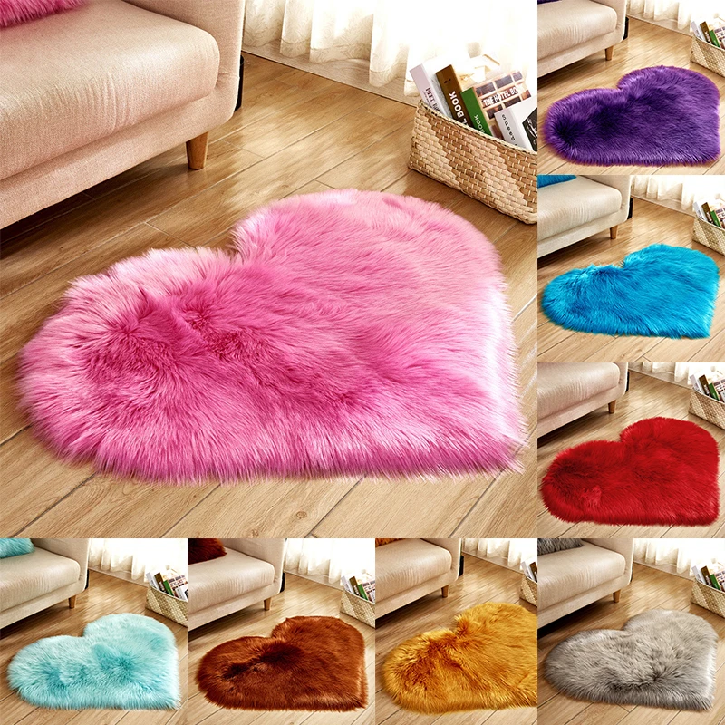 

Rug Carpet Room Mat Pink Shaggy Rugs Bedroom Artificial White Soft Long Area Baby Sheepskin Wool Love Blue Fur Shape Hairy Heart