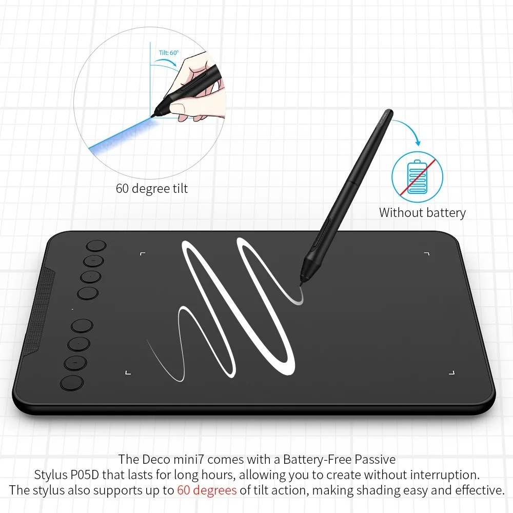 

Mini Graphic Tablet mini 7 Digital Drawing Tablet 7*4 inch 8 EXpress Keys Support Tilt Android Mac Windows
