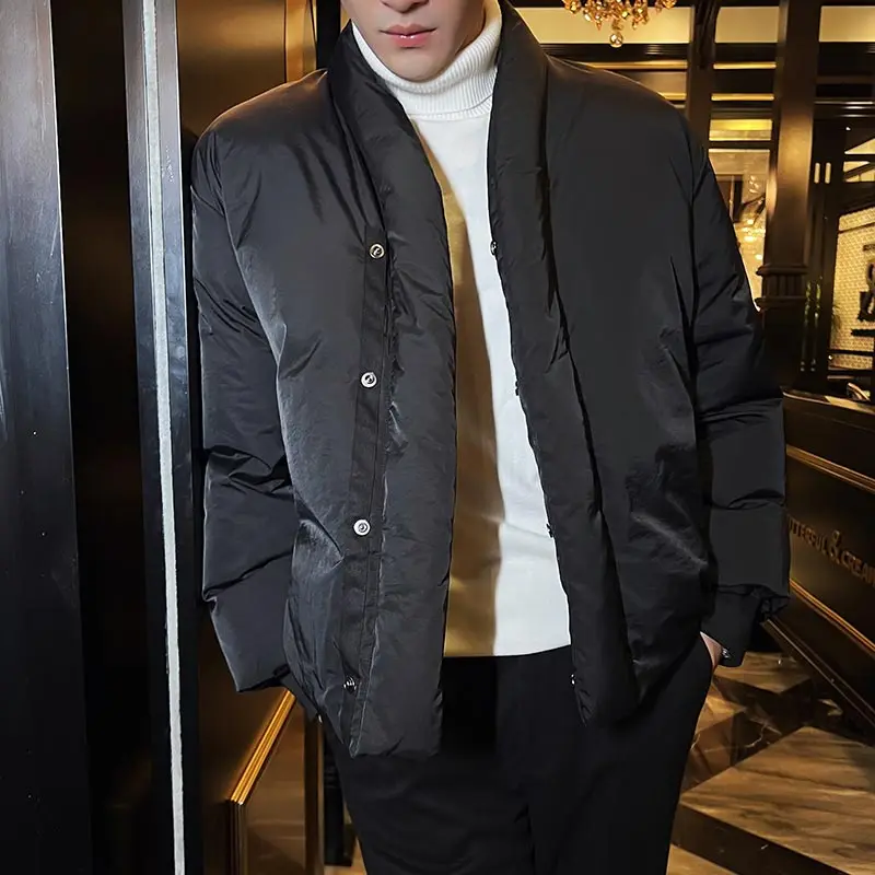 

Autumn Winter Down Jacket Men Thick Warm Collarless Casual Parkas Fashion Social Duck Down Coats Streetwear Men Clothing 2022