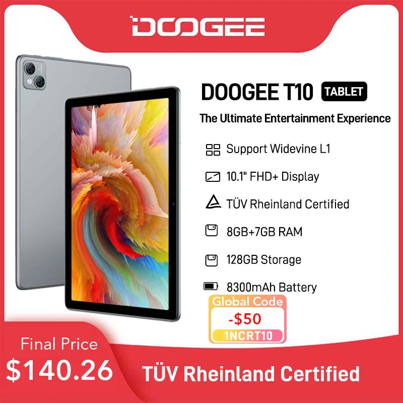 [Мировая премьера] Планшет DOOGEE T10 10 1-дюймовый IPS-дисплей FHD+ от T ÜV Rheinland