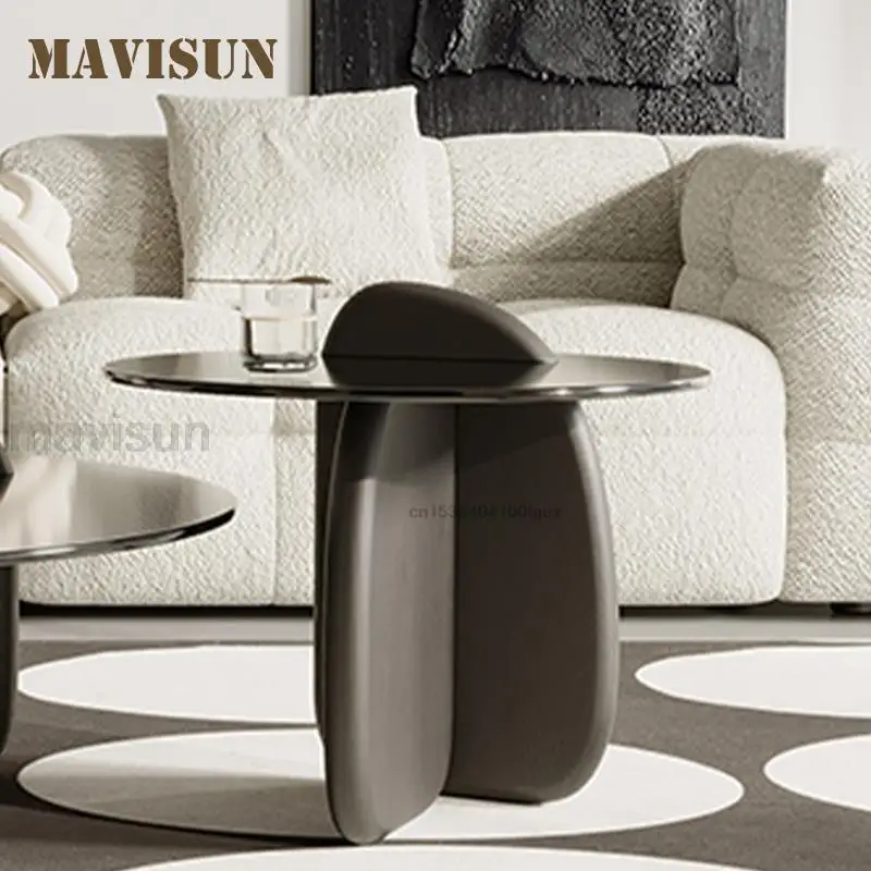 

Luxury Living Room Furniture Toughened Glass Solid Wood Frame Durable Low and Small Round Edge Black Color Modern Coffee Table