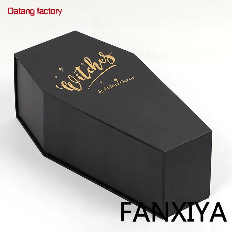 

Wholesale custom cheap cardboard paper coffin gift boxes with Gold Foil printing black color logo