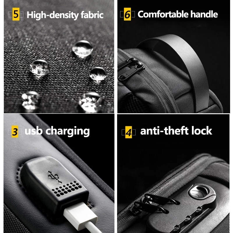 Men's Chest Bag Waterproof Anti-theft USB Crossbody Bags Men Bag Oxford Sport Sling Bag Shoulder Messenger Bag for Men Chest Bag